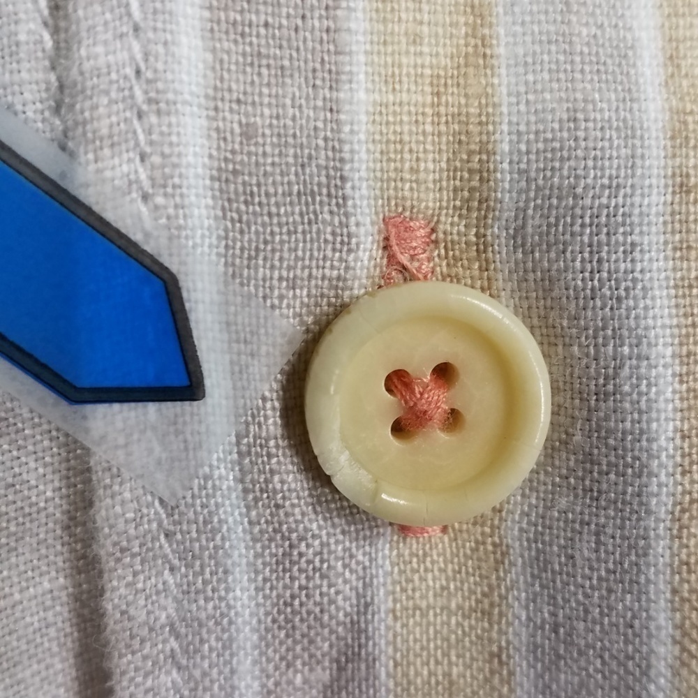 white peach tan striped linen button up shirt XL - Picture 4 of 8